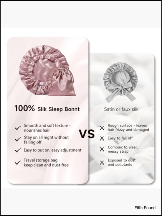 22 Momme Double Layer Mulberry Silk Sleep Bonnet, Non-Slip Adjustable Hair Wrap
